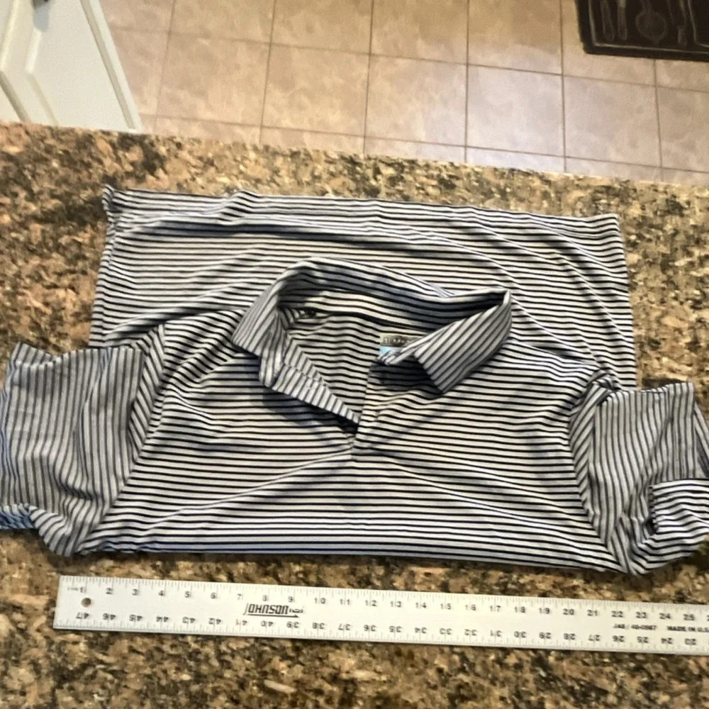 PGA TOUR Men's XL Navy White Striped Lightweight Collared‎ Golf Polo Shirt